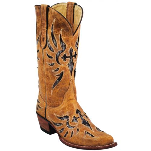 Ferrini Ladies 84061-15 Antique Saddle Genuine Leather Cowgirl Boots